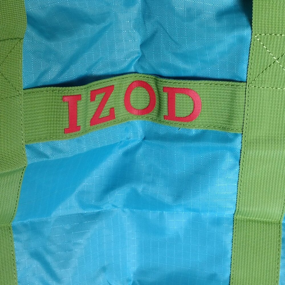 NWOT Izod Packable Nylon Duffel Travel Bag–Blue & Green | Fold-Away |Lightweight